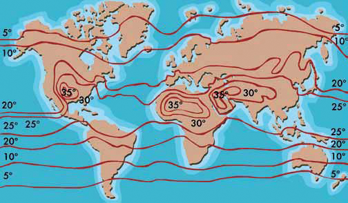 Influencia da continentalidade e da latitude na variación térmica.